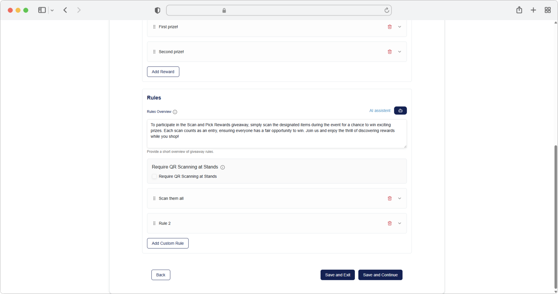 Manage multiple rules — reorder with drag and drop, delete with the trash icon